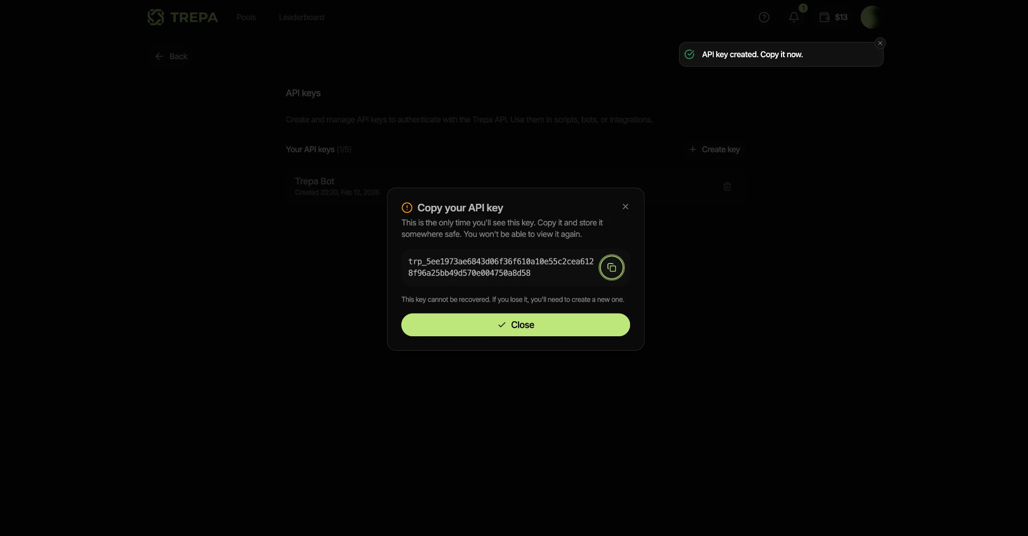 Copy your API key