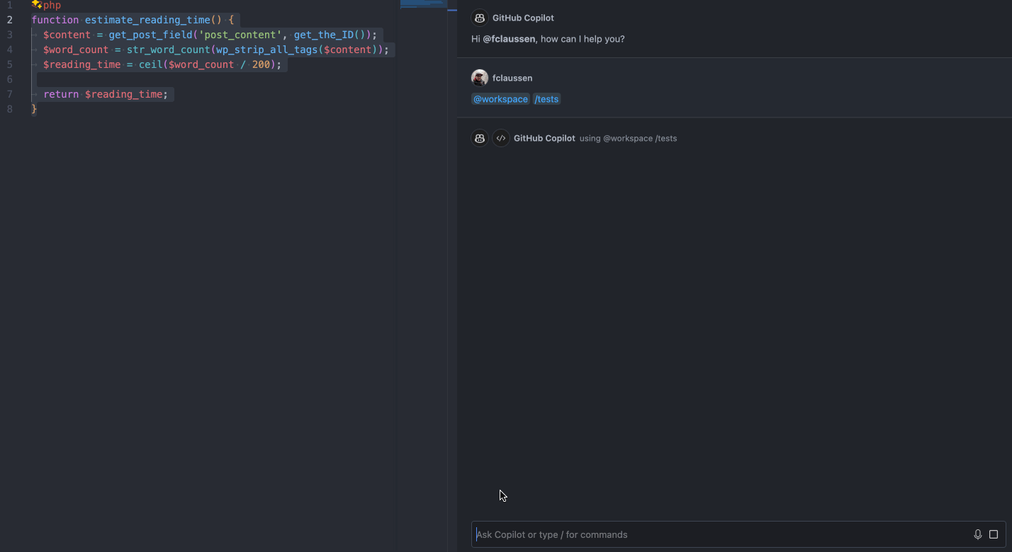 GitHub Copilot explaining our read time estimate function