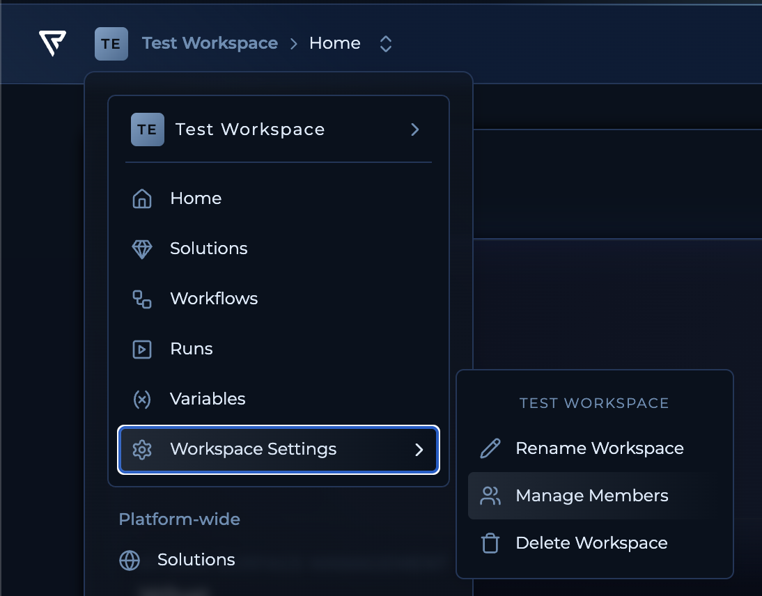 Workspace Settings Menu - Manage Members