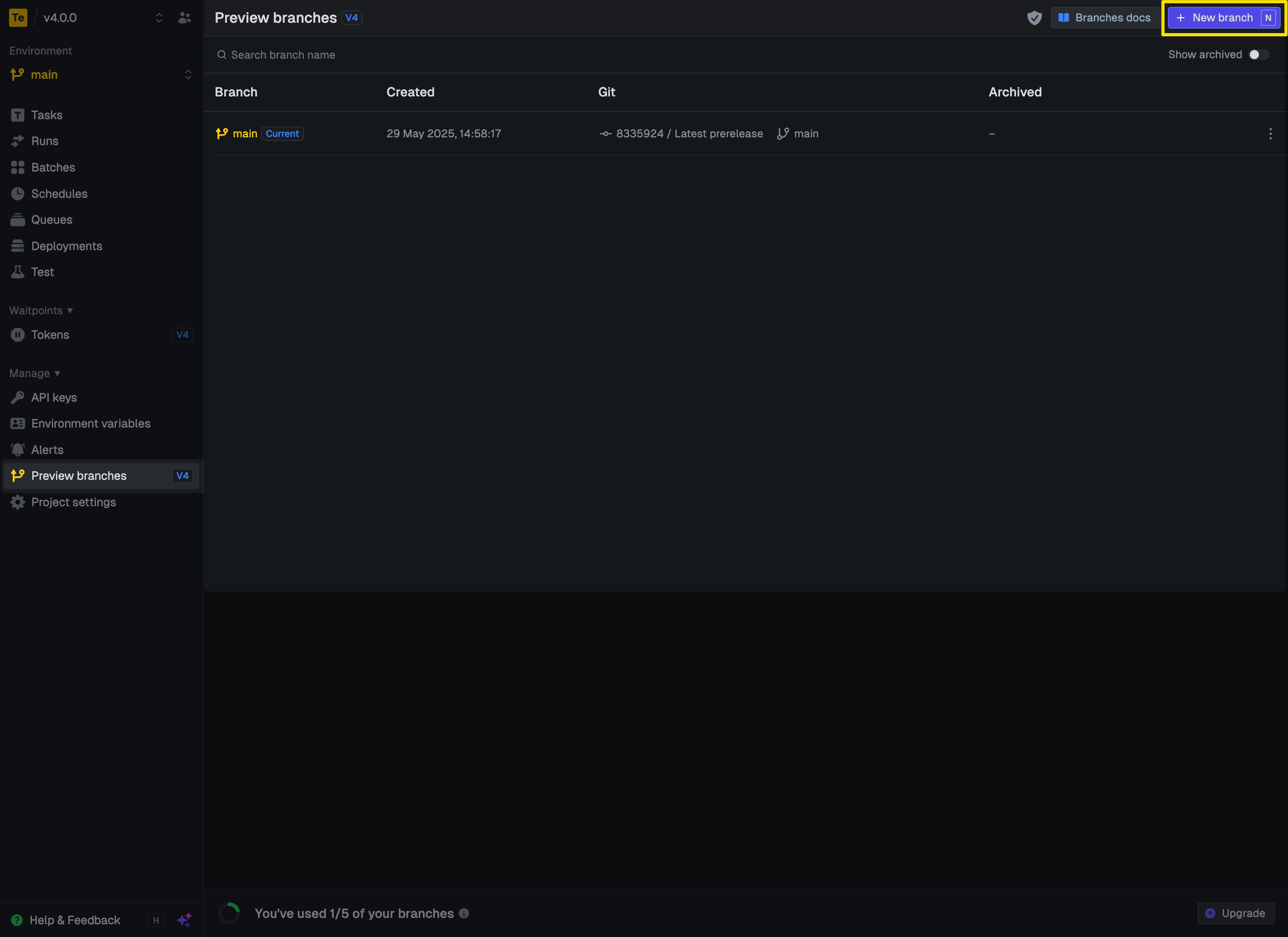 Preview branches page