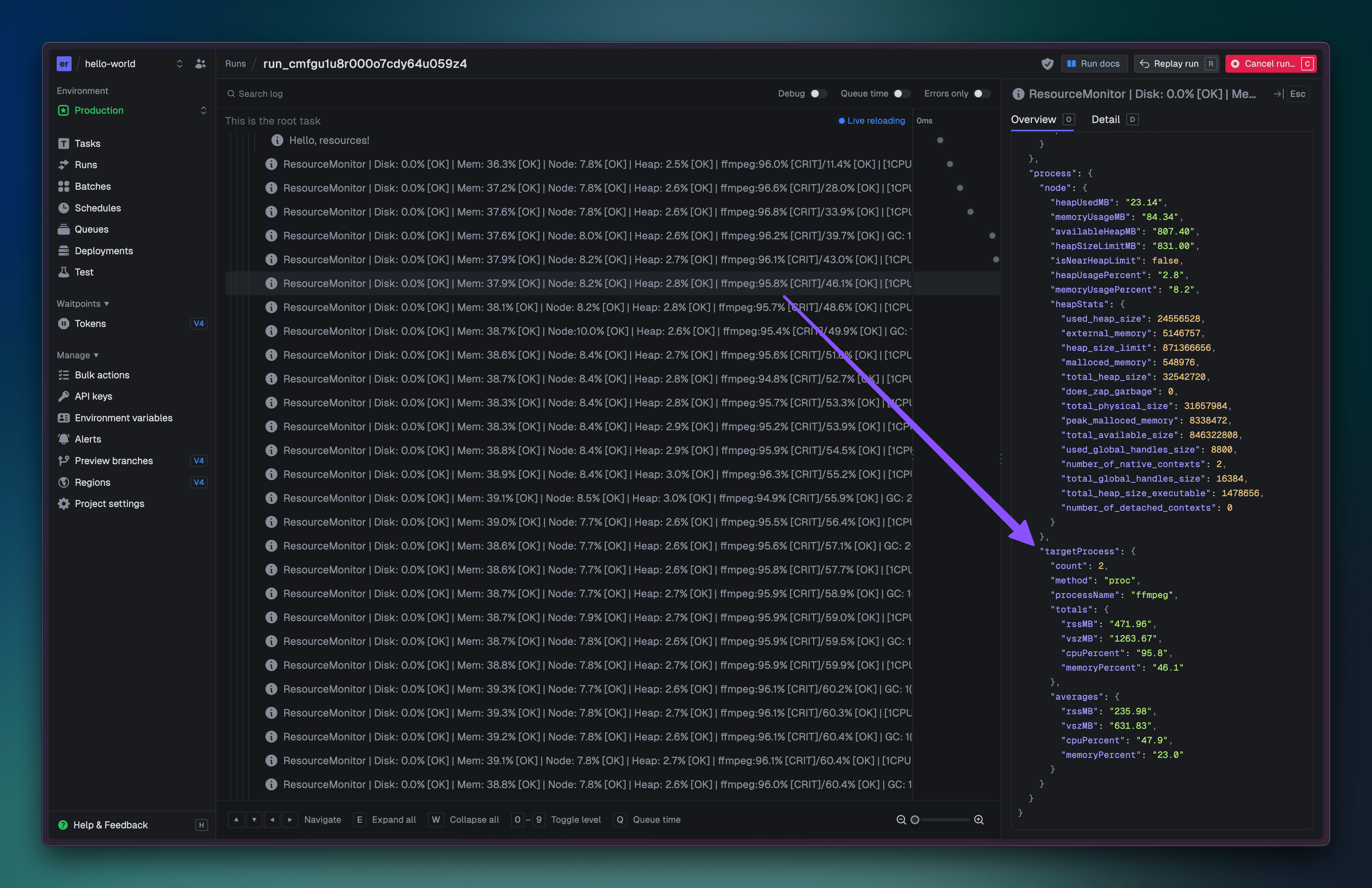 Resource monitor logs