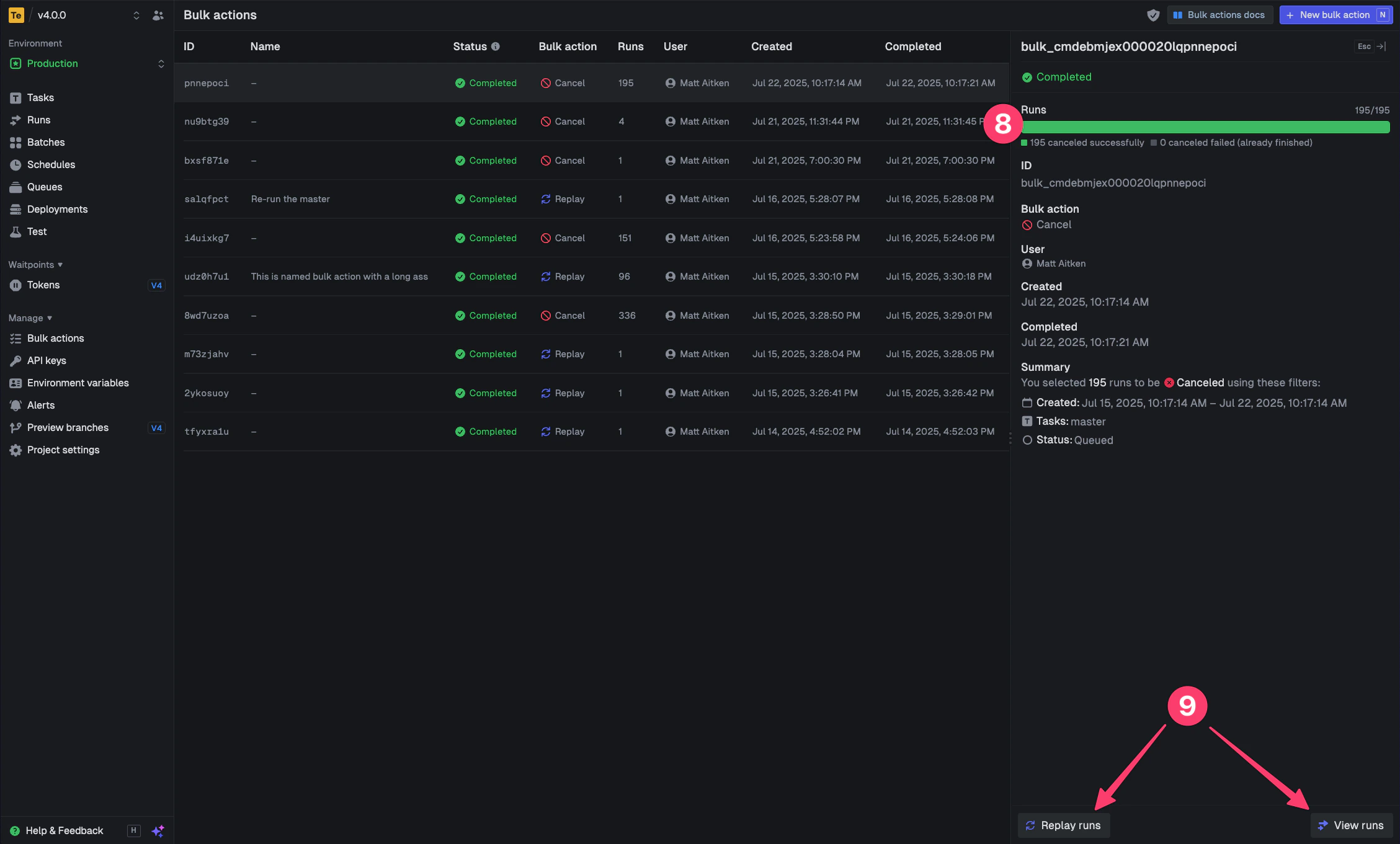 Access bulk actions