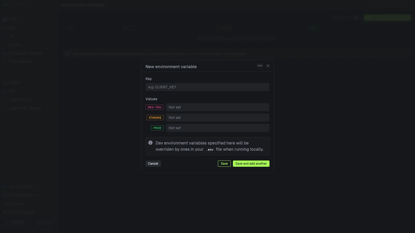 Environment variables
page