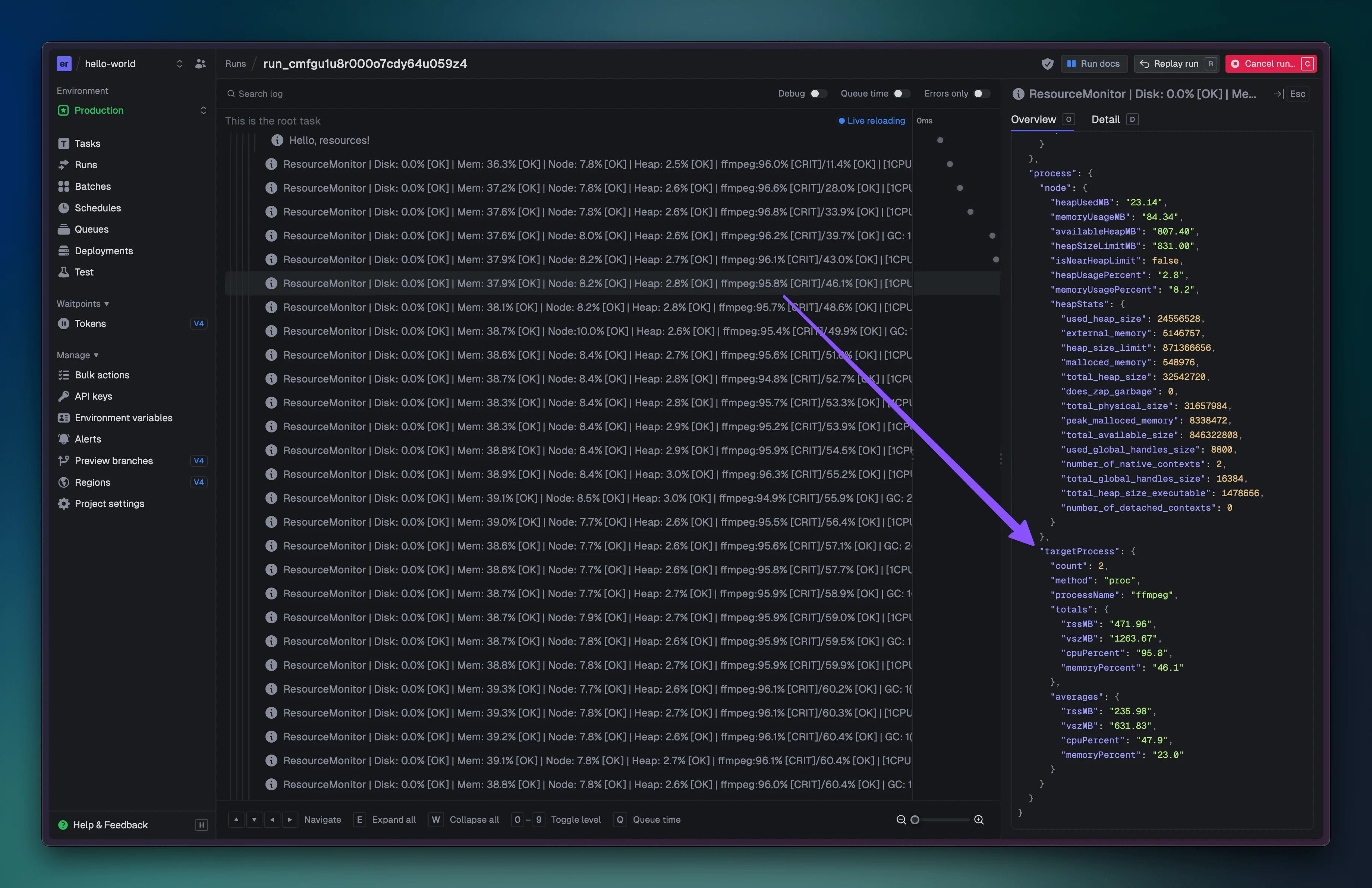 Resource monitor logs