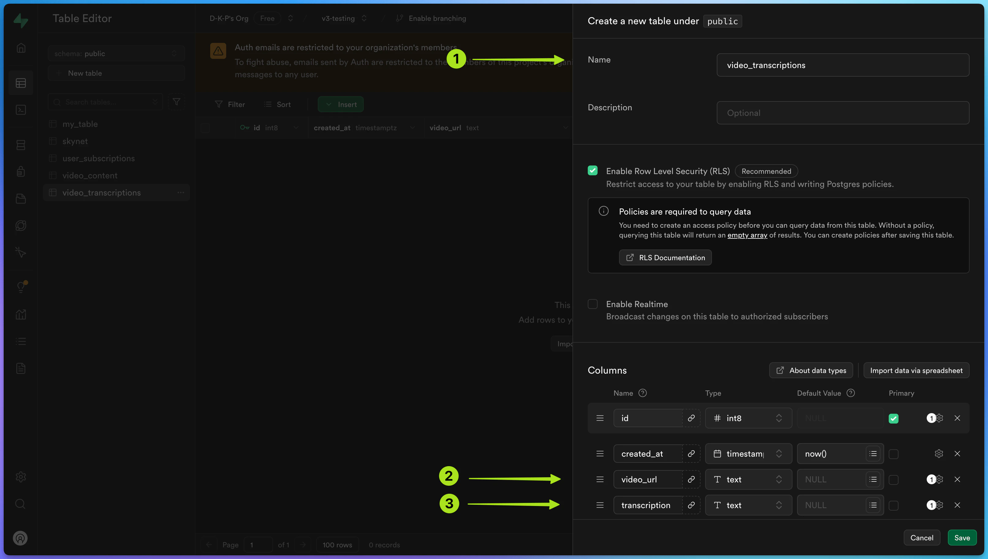 How to create a new Supabase table 2