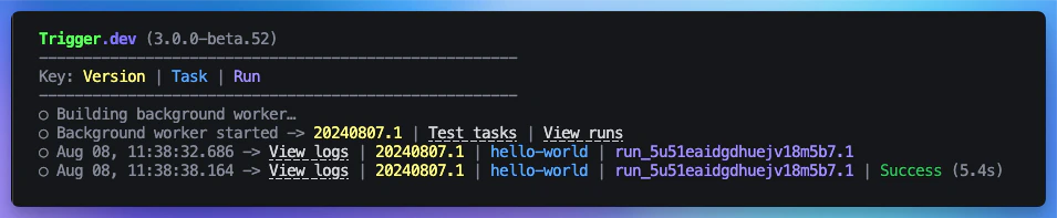 Terminal showing completed run