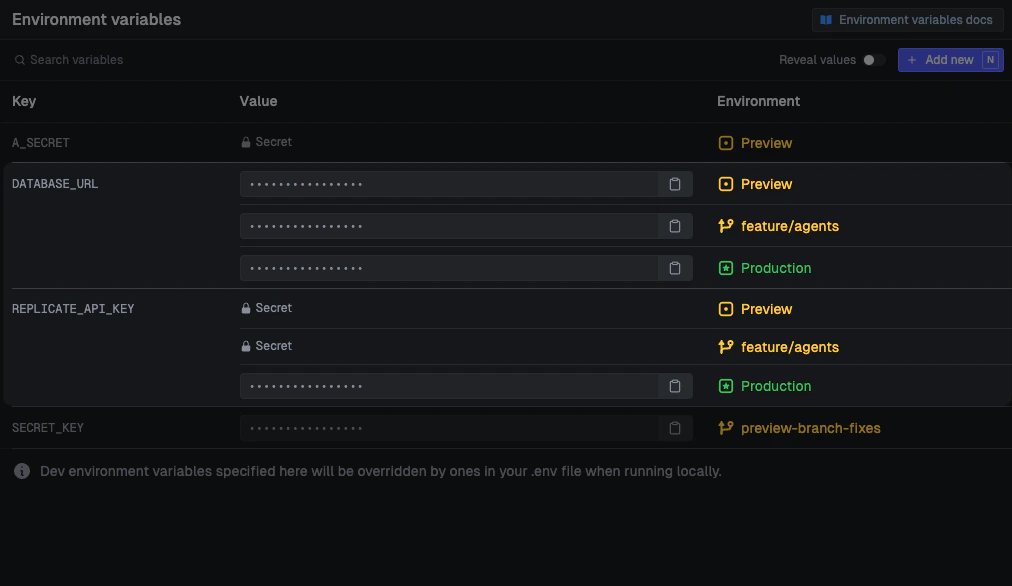 Environment variables