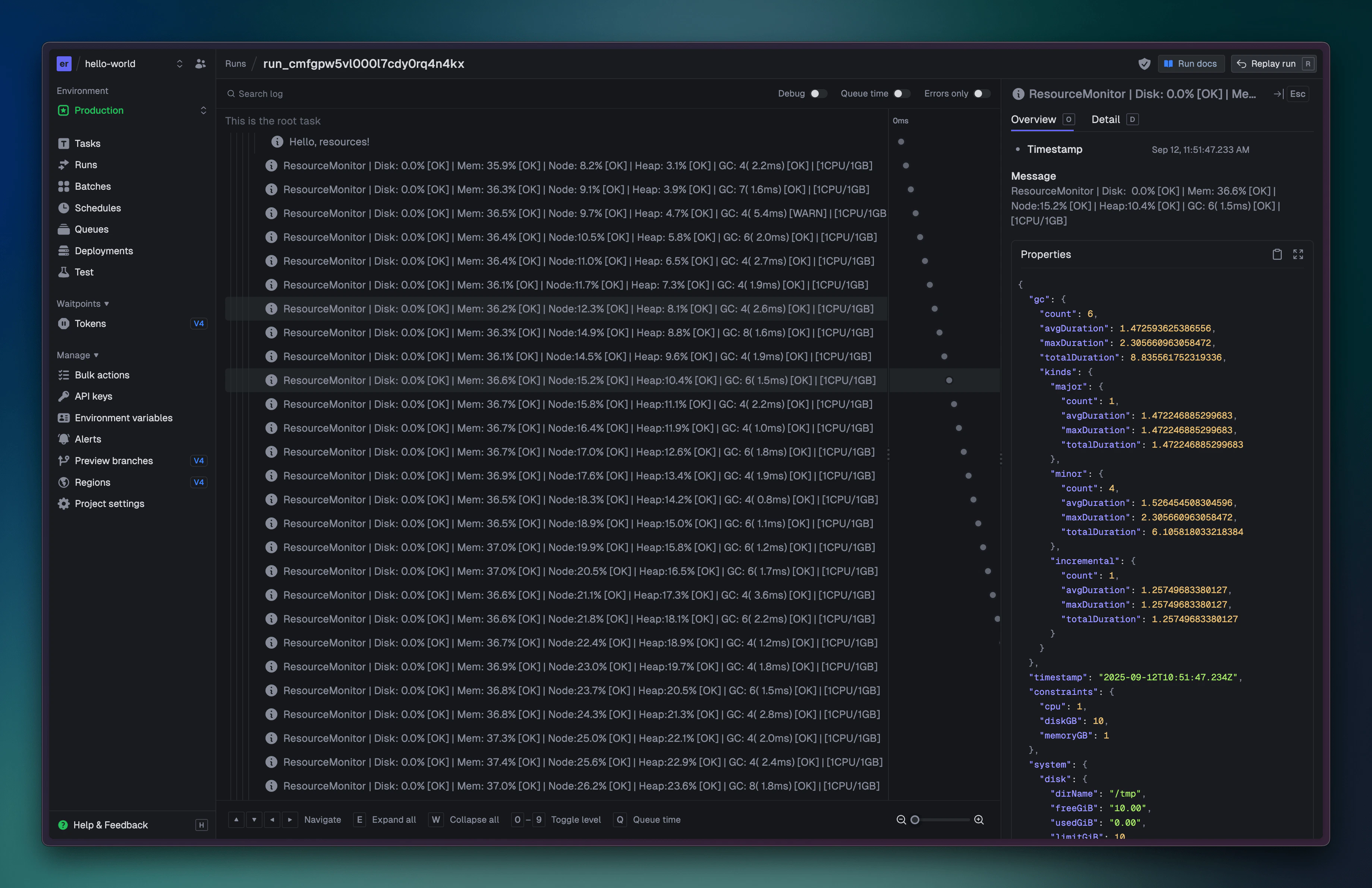 Resource monitor logs