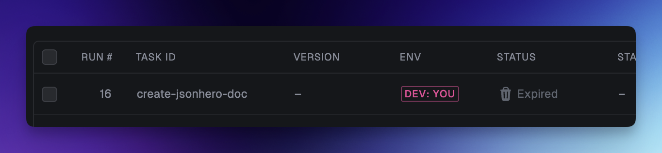 Expired runs in the dashboard