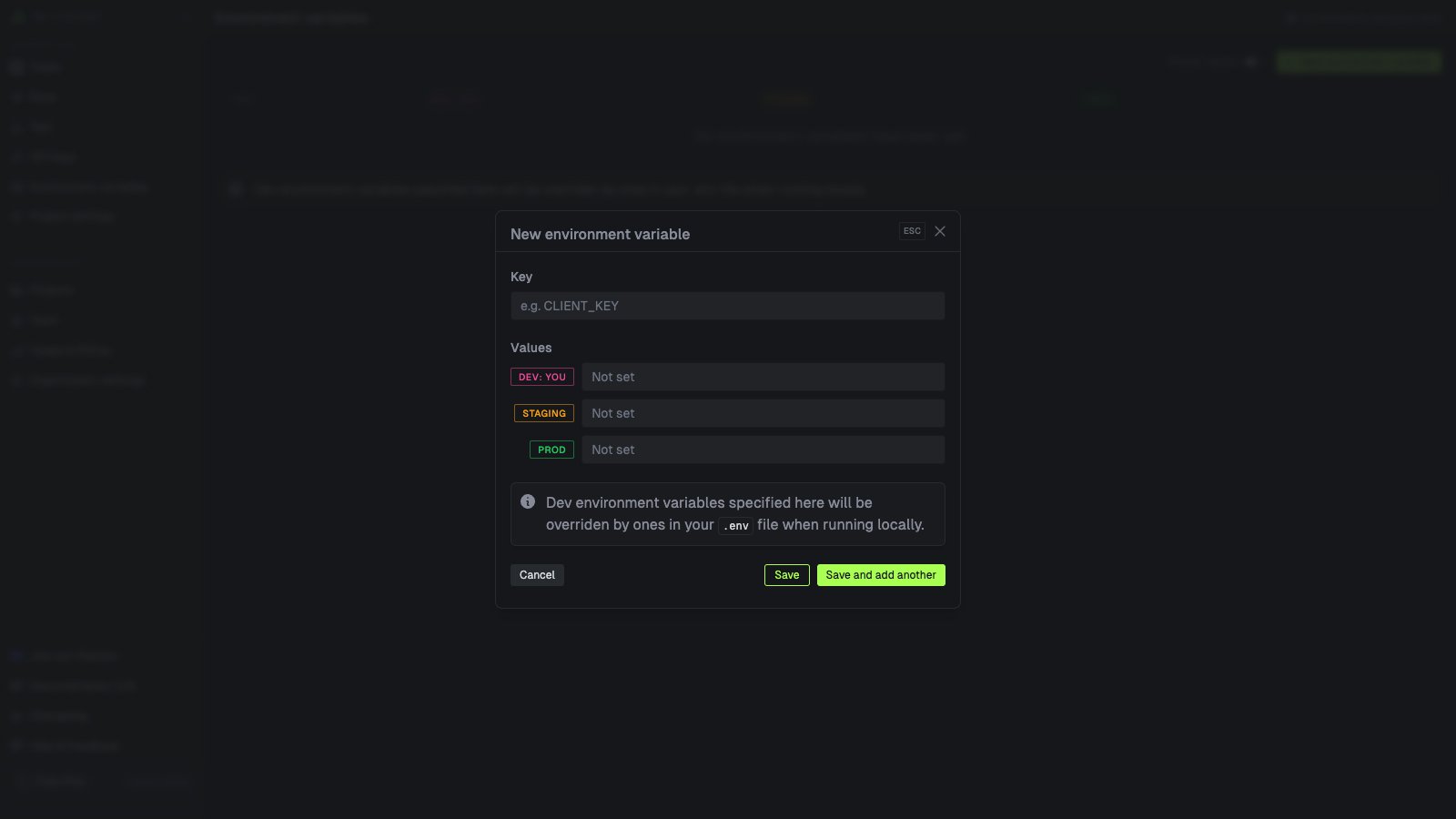 Environment variables
page
