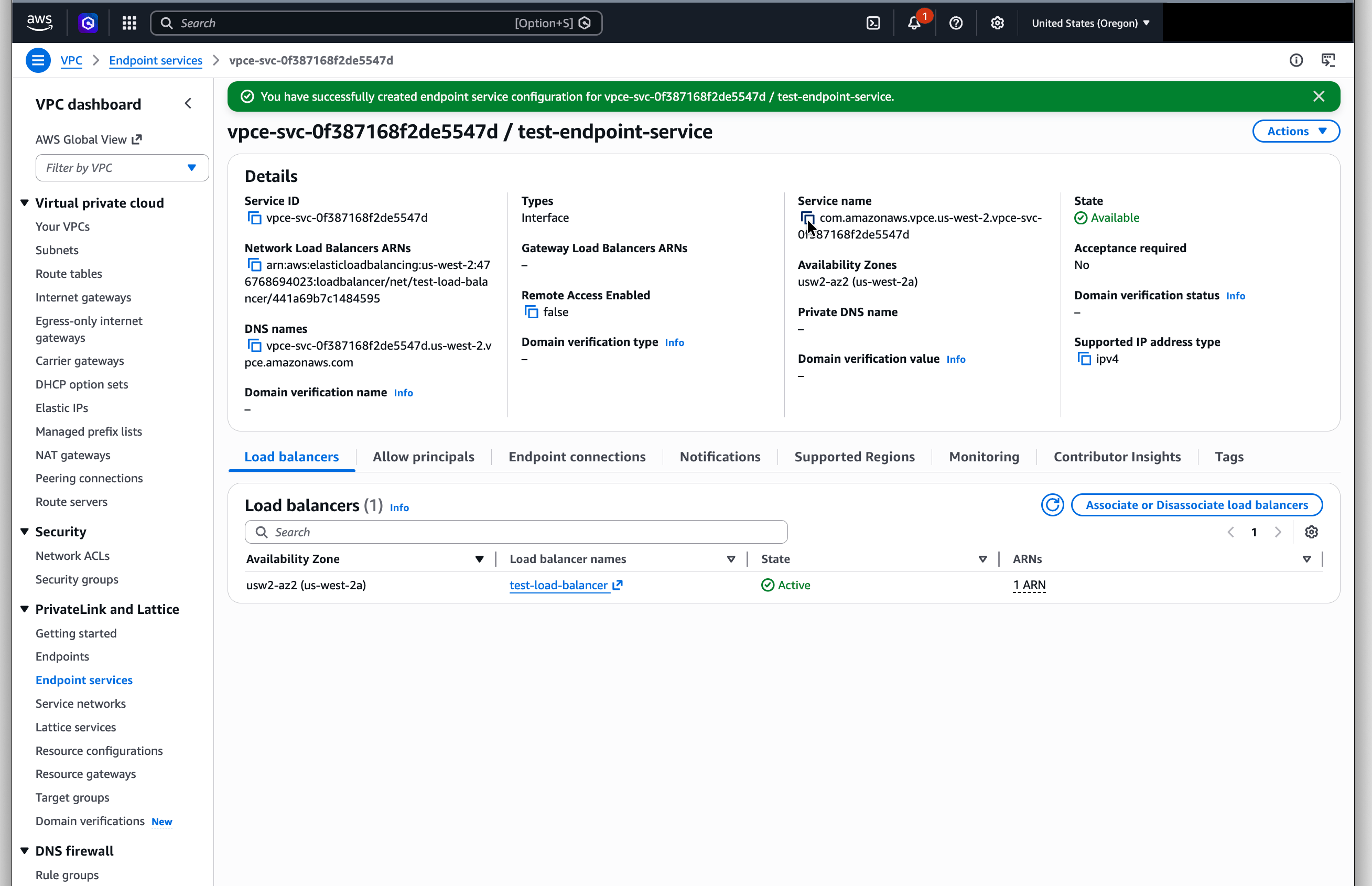 Copy the endpoint service name