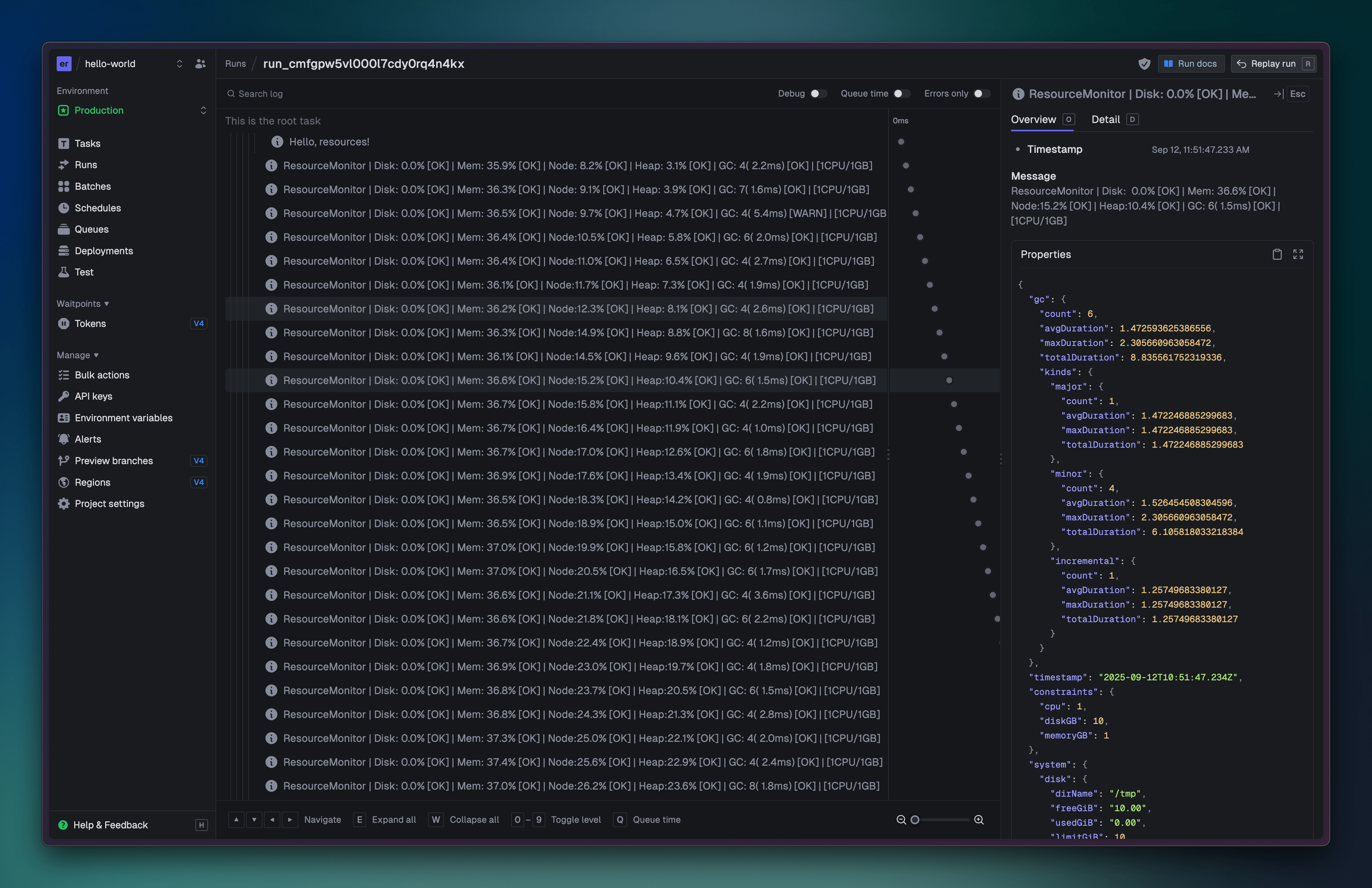 Resource monitor logs