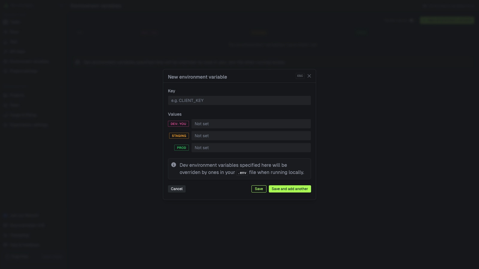 Environment variables
page