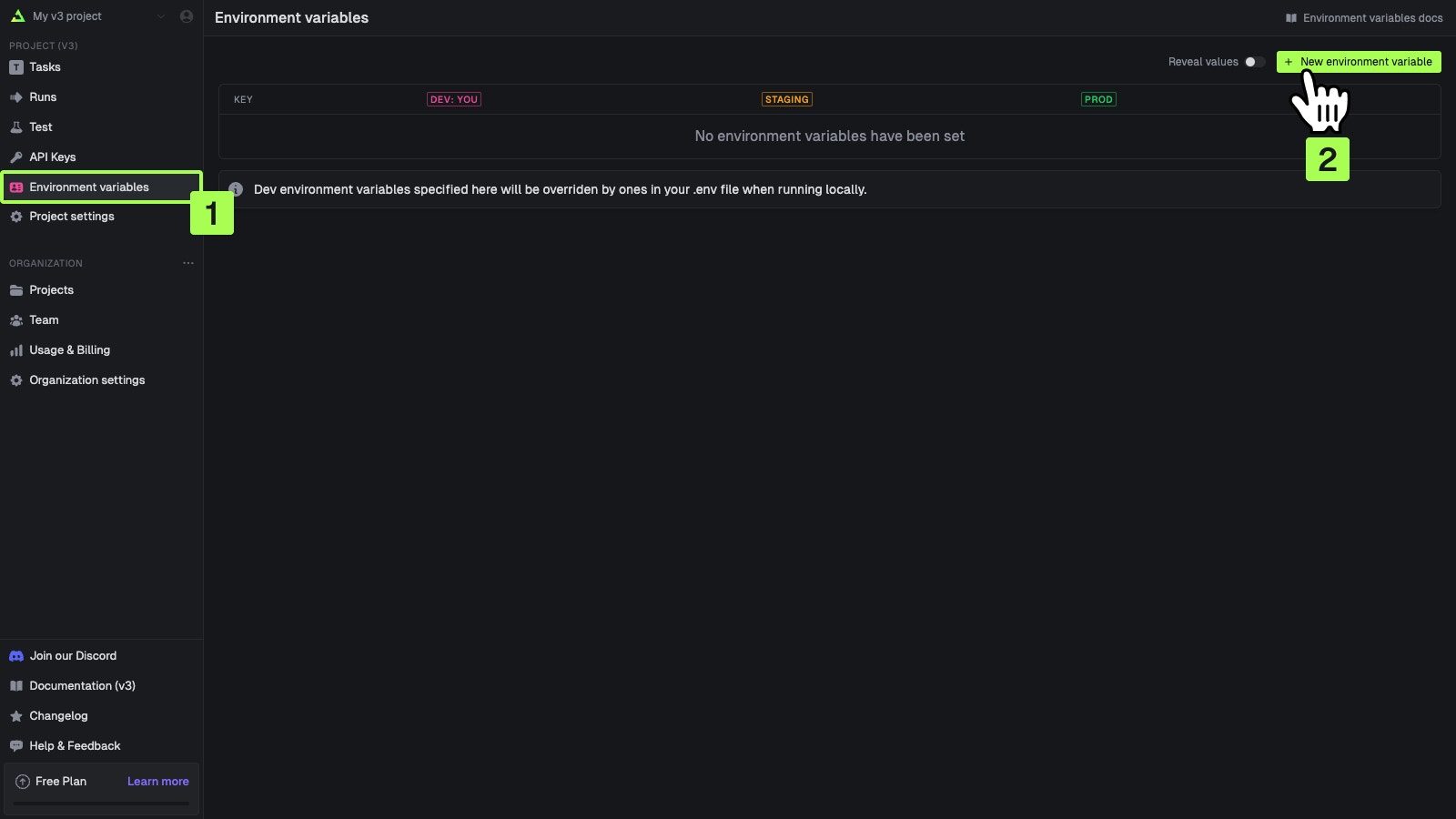 Environment variables page