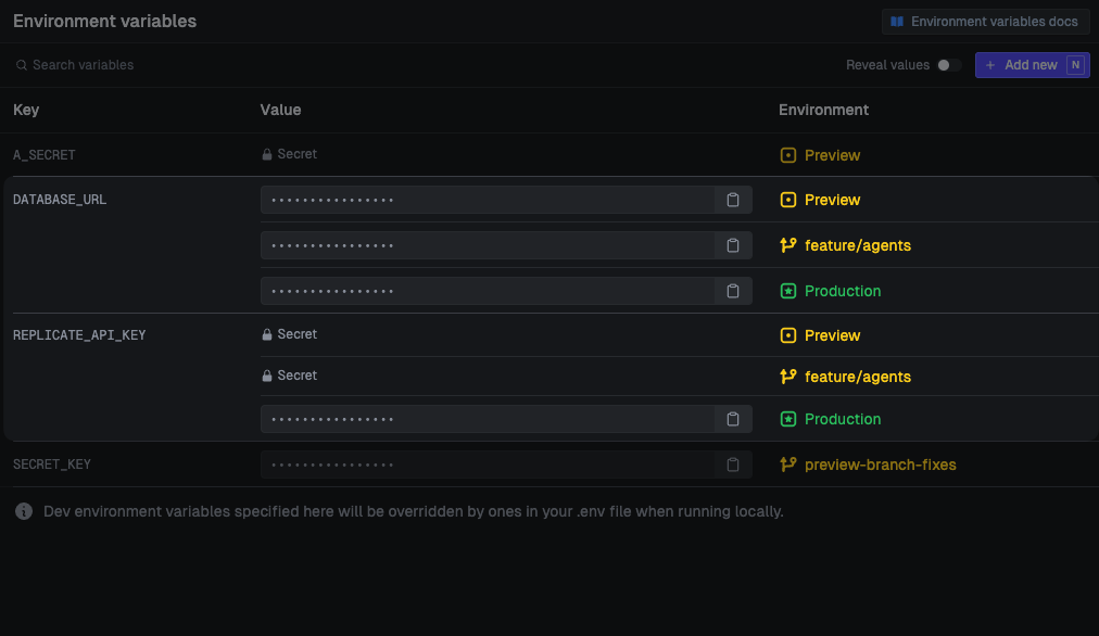 Environment variables