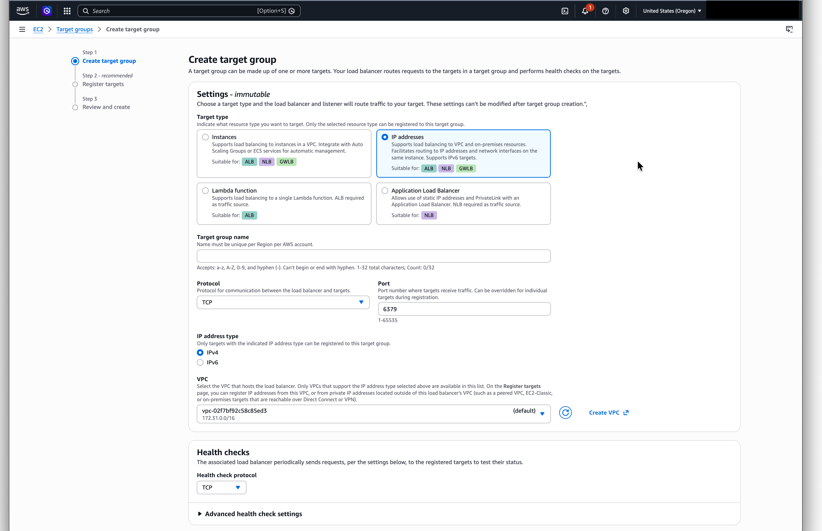 Target group first step — basic configuration