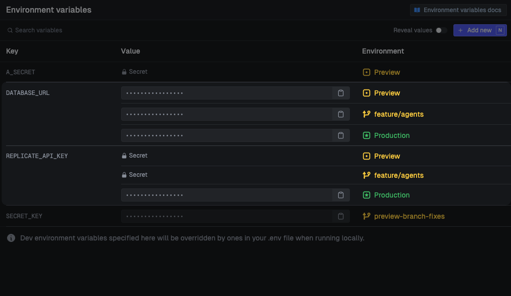 Environment variables
