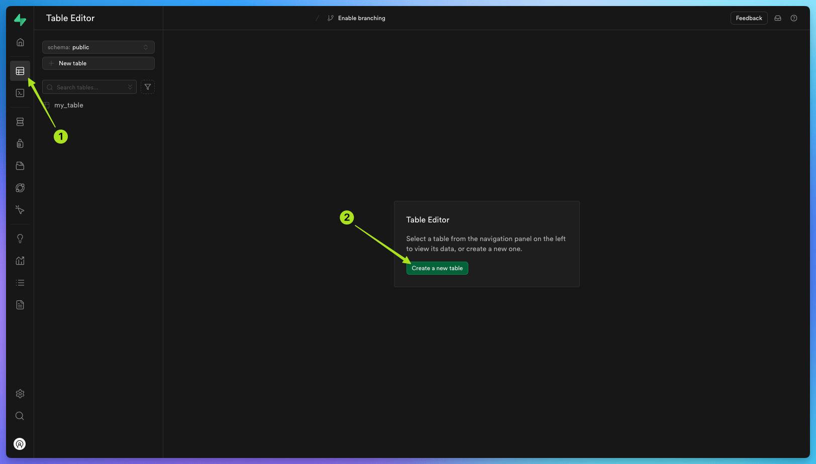 How to create a new Supabase table