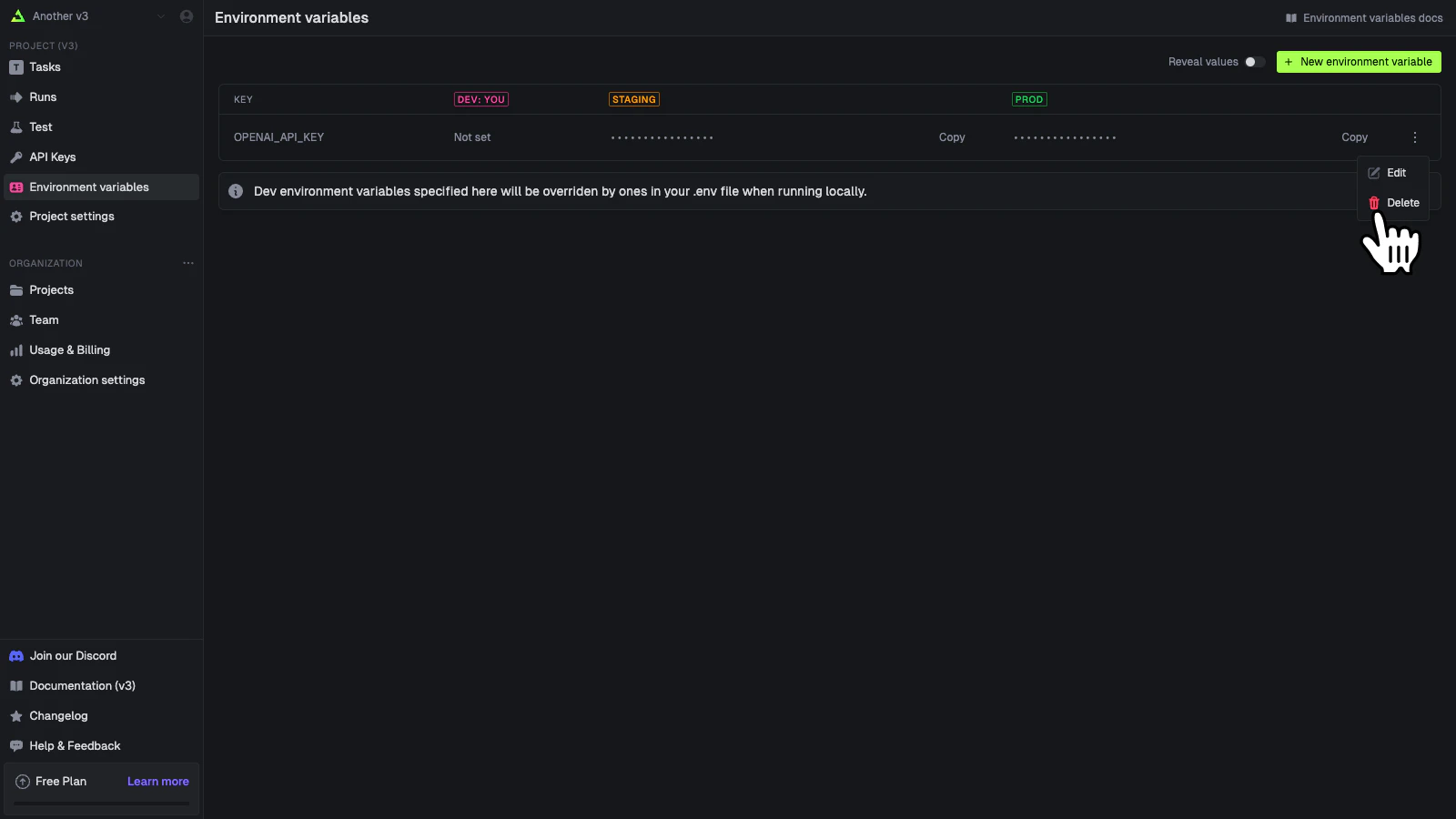 Environment variables
page