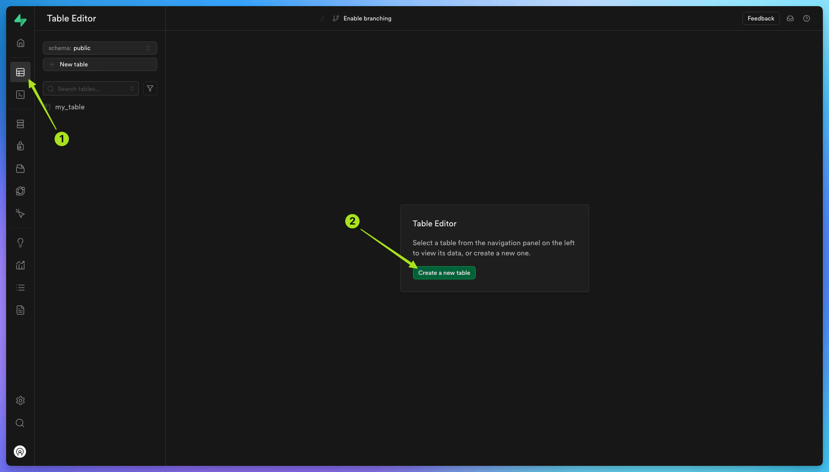 How to create a new Supabase table