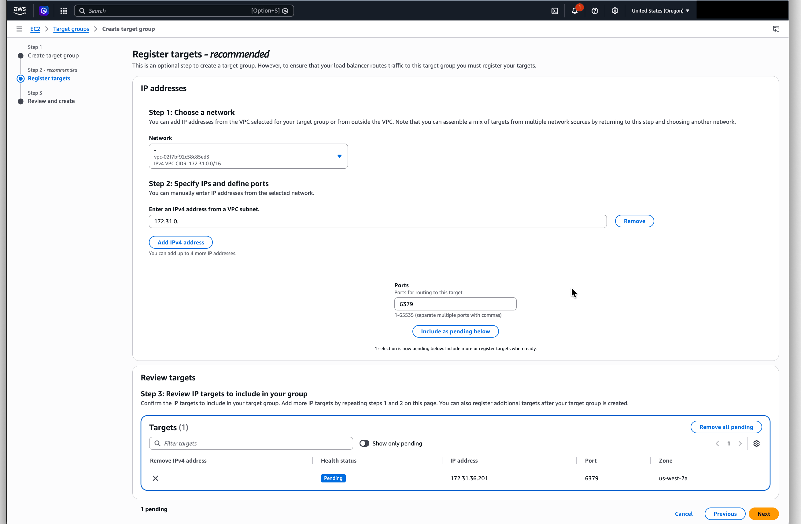 Register targets in the target group