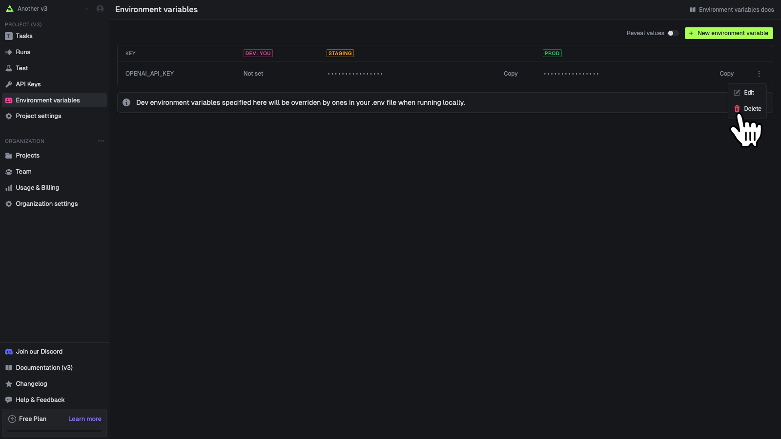 Environment variables
page