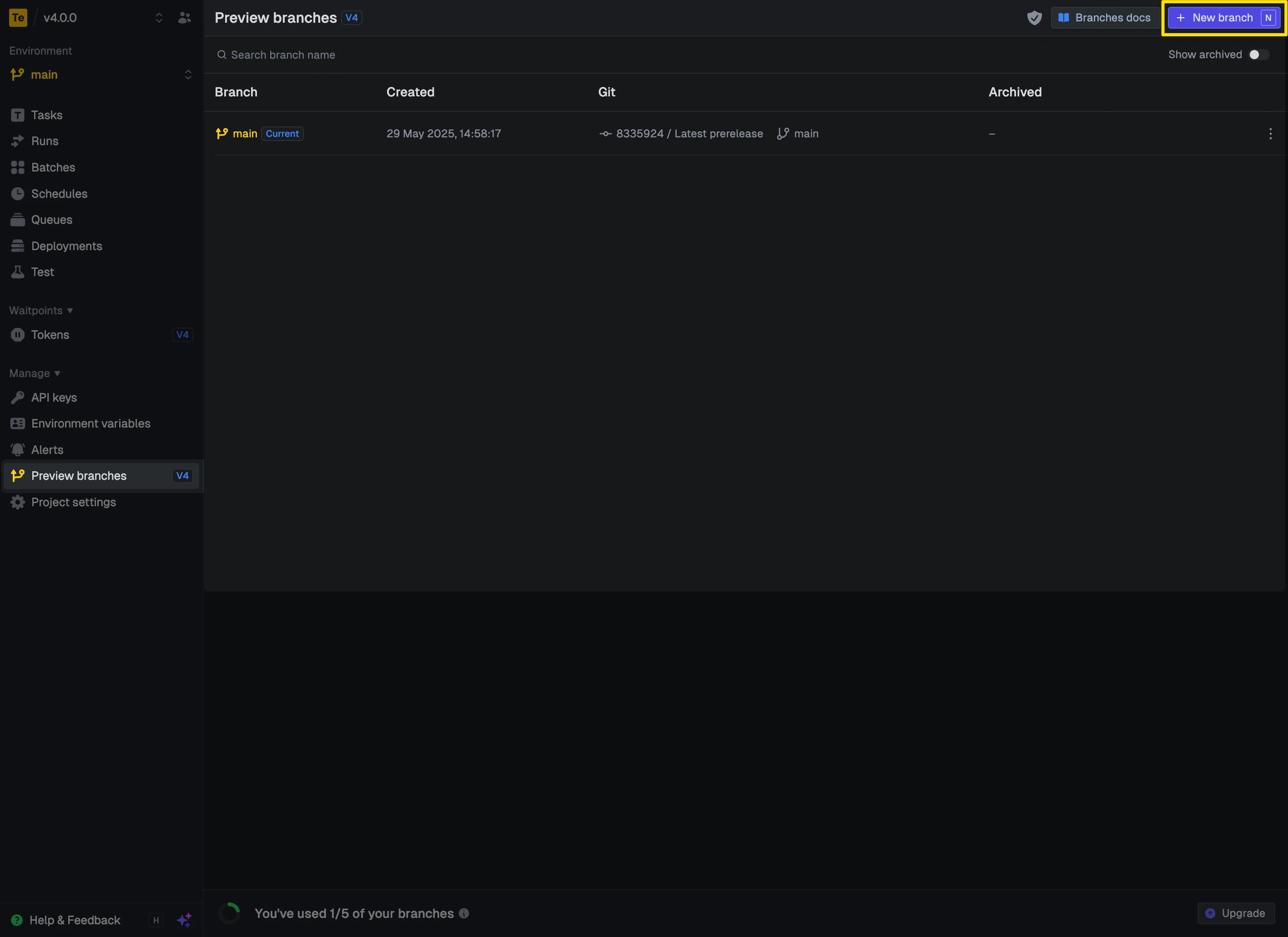 Preview branches page