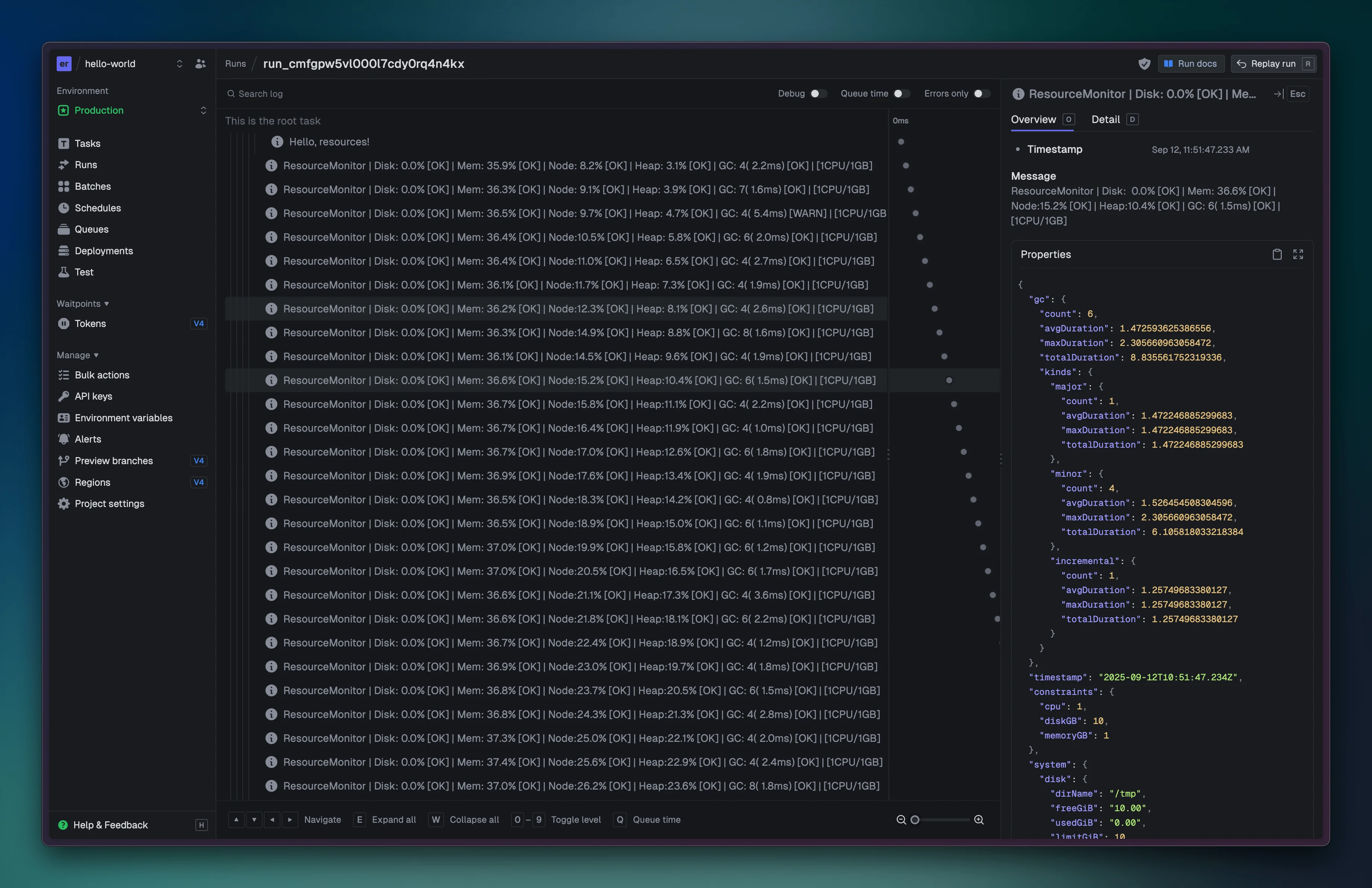 Resource monitor logs