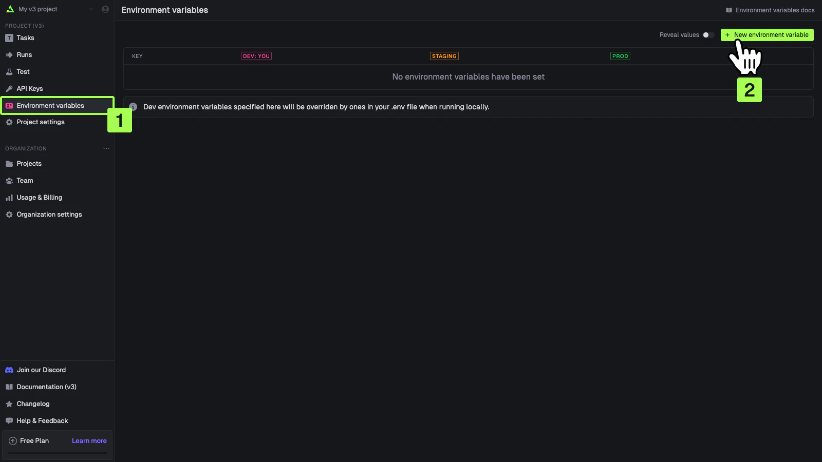 Environment variables page
