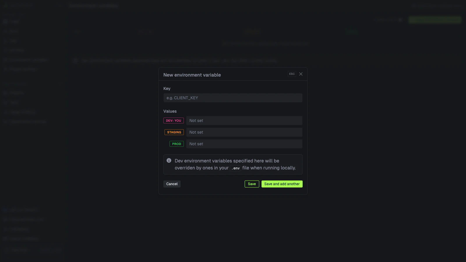 Environment variables
page