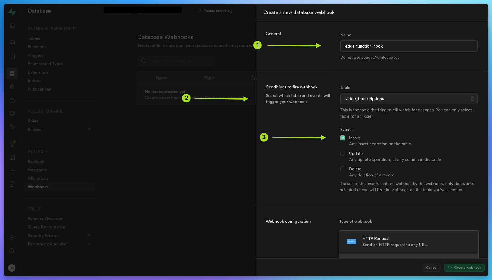 How to create a new webhook 2