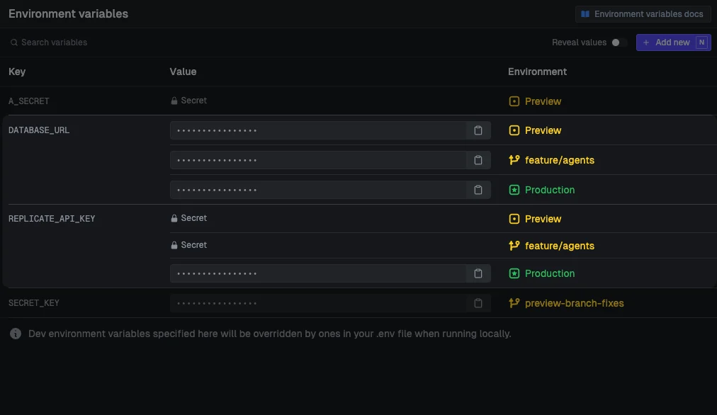 Environment variables