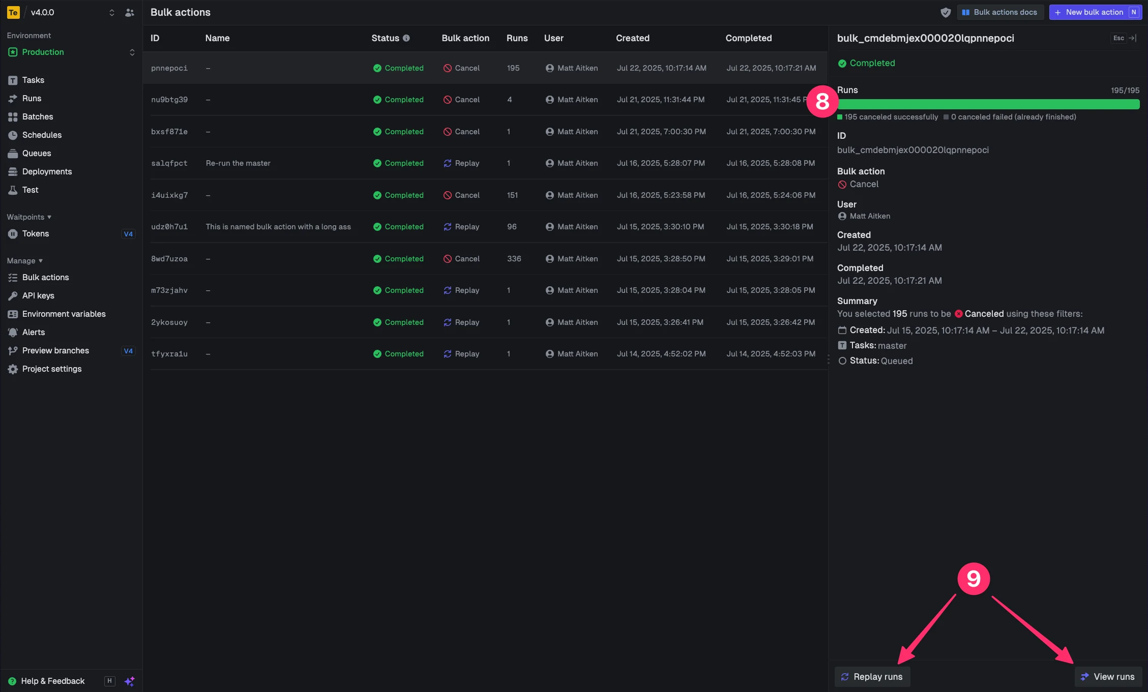 Access bulk actions