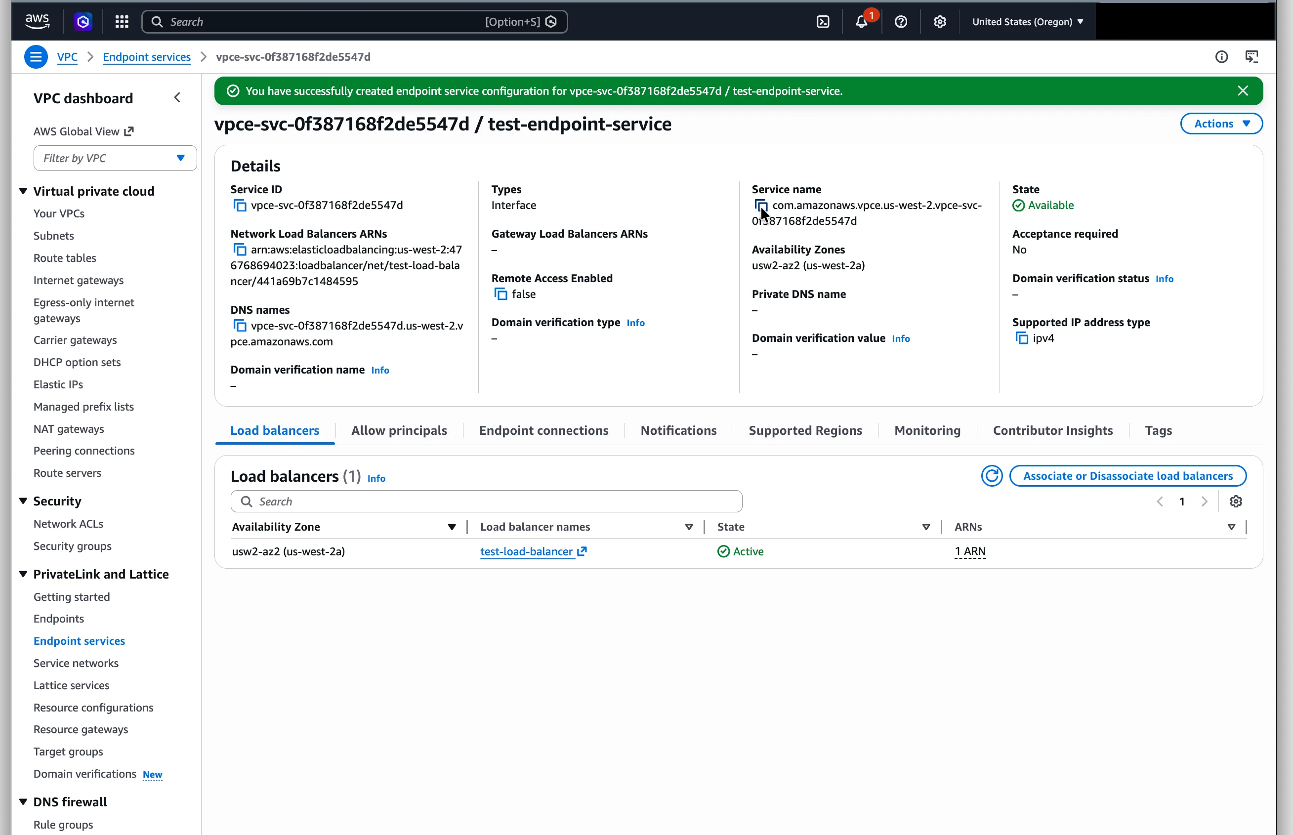 Copy the endpoint service name