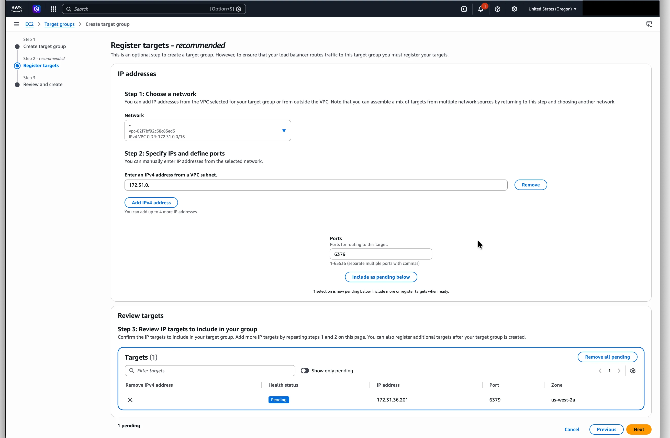 Register targets in the target group
