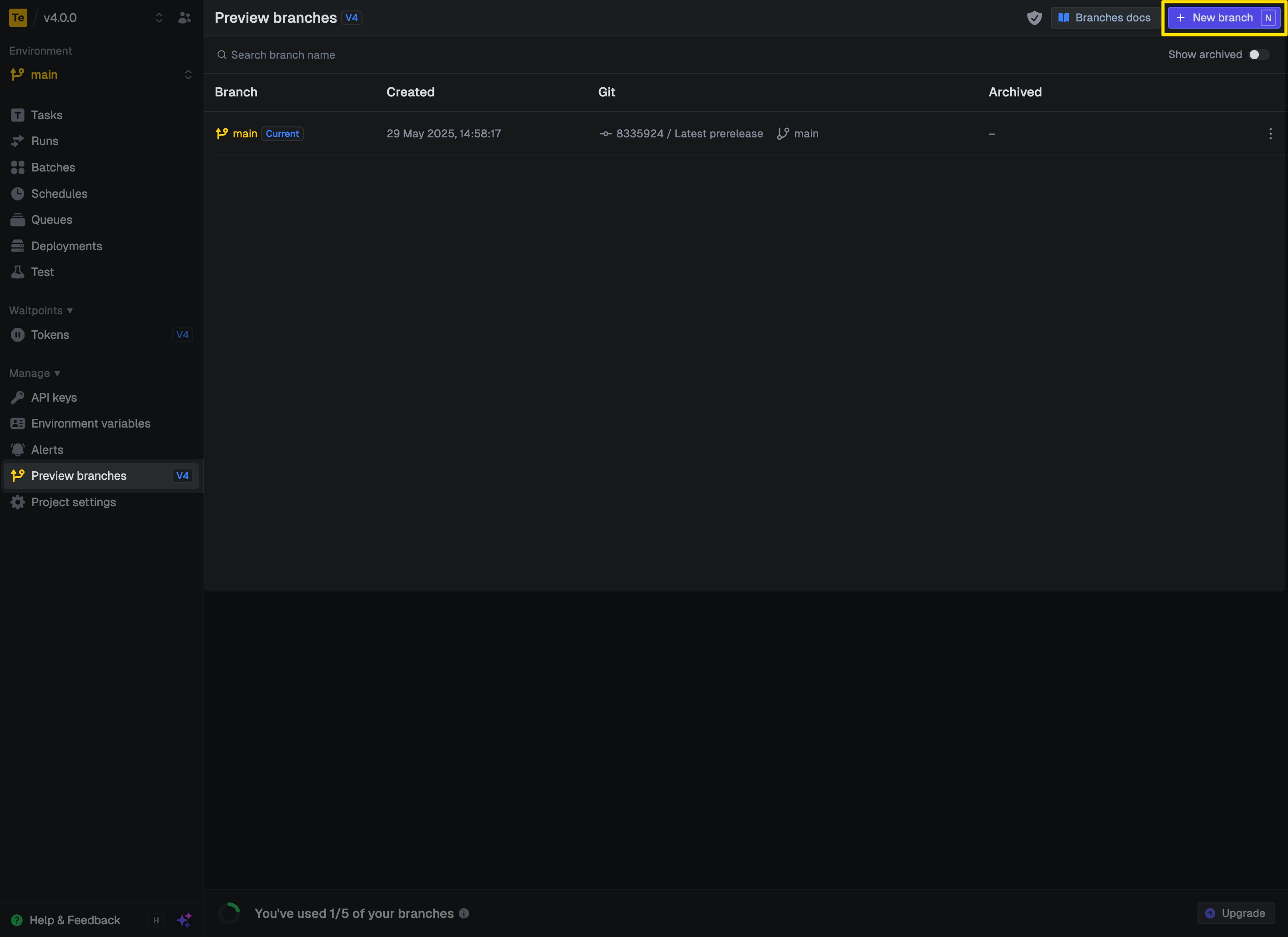 Preview branches page