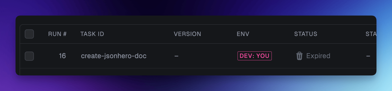 Expired runs in the dashboard