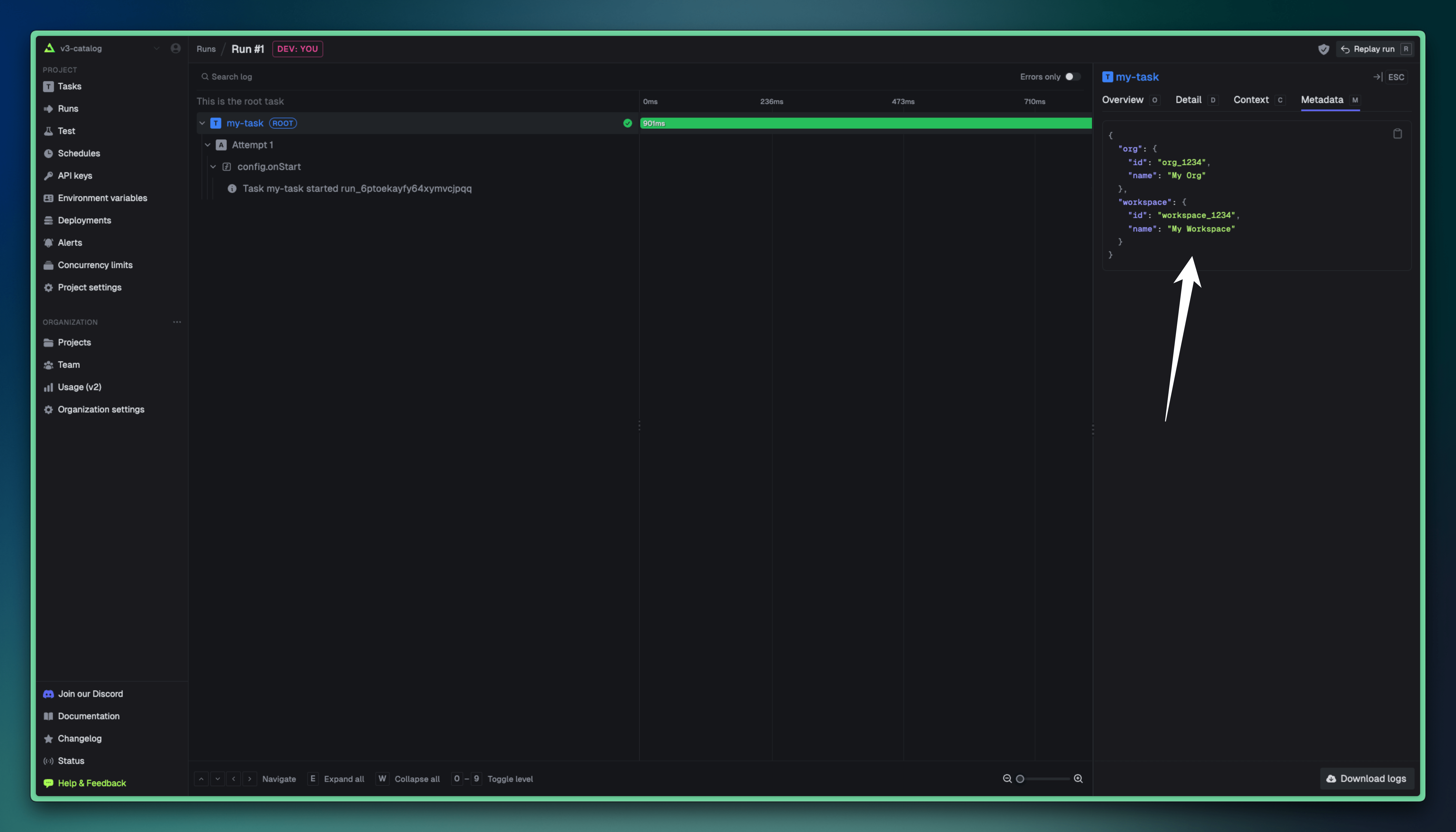 View run metadata dashboard