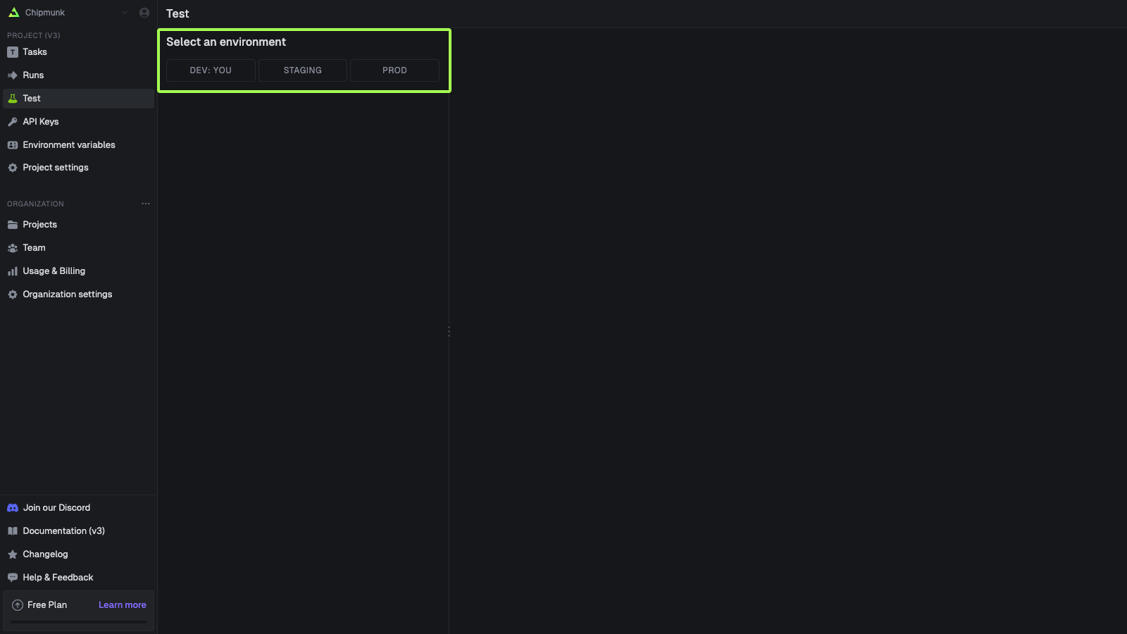 Select an environment