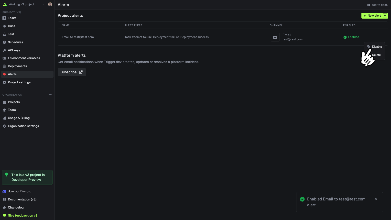 Disable and delete alerts