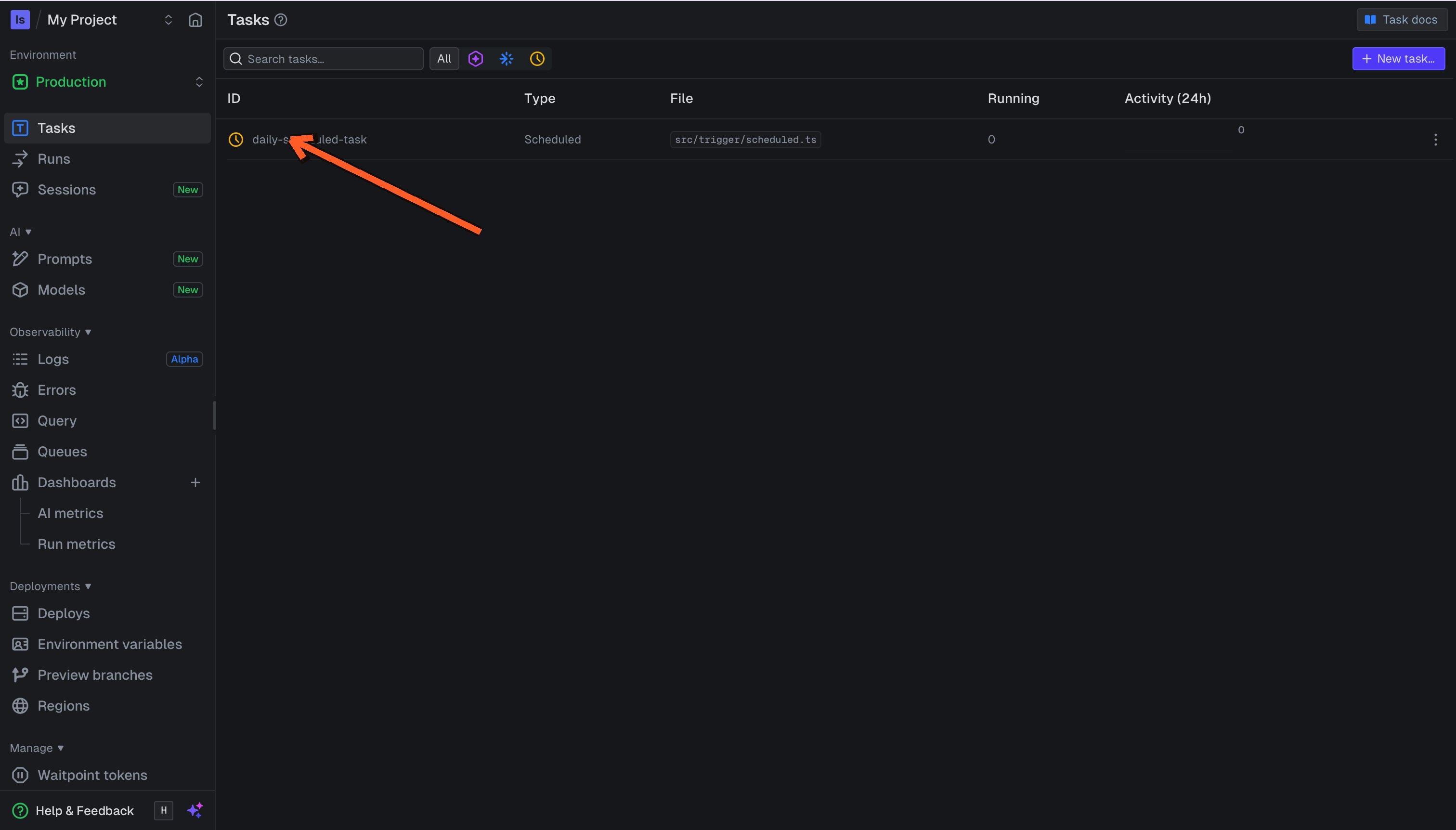 Scheduled task page