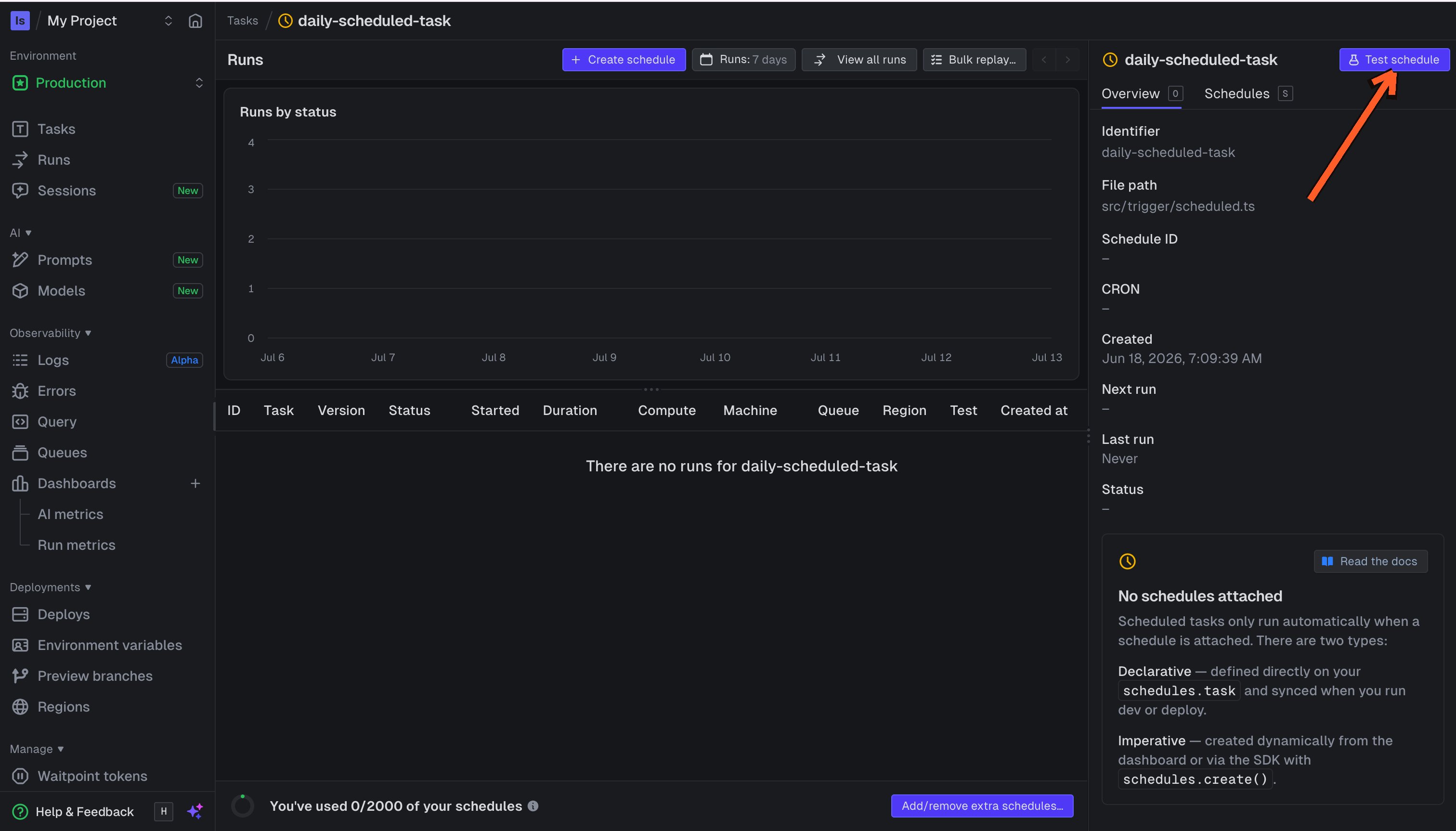 Scheduled task page