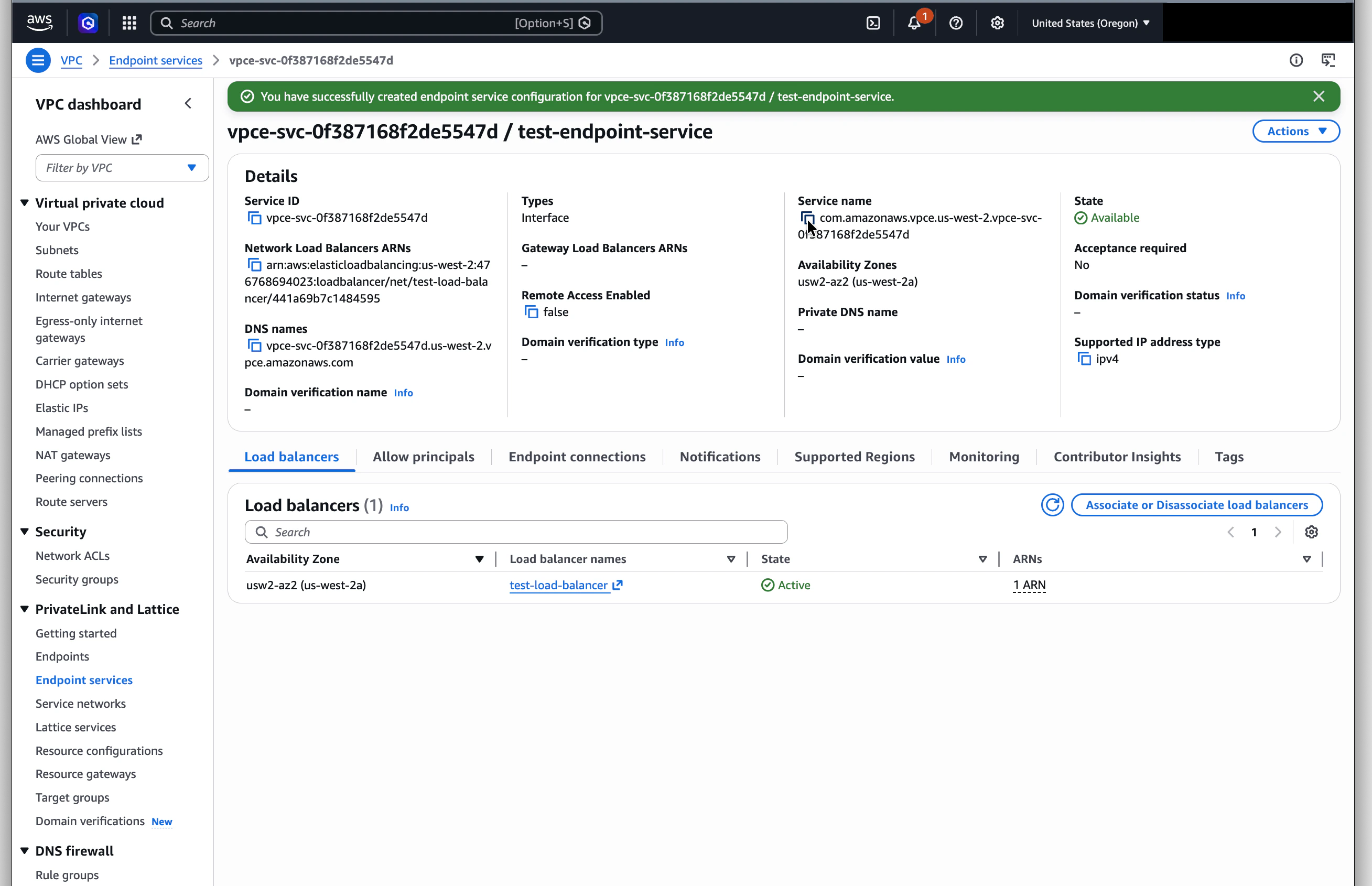 Copy the endpoint service name
