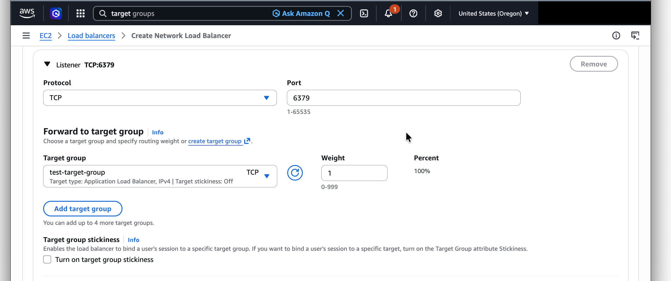 Add the target group to the NLB listener