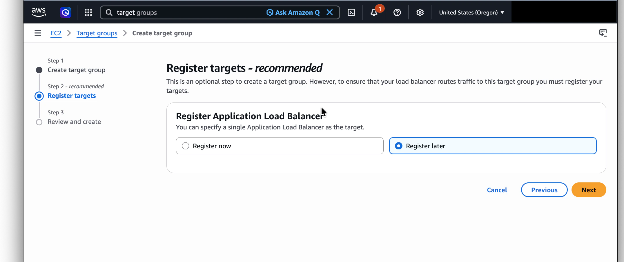 Register targets in the target group