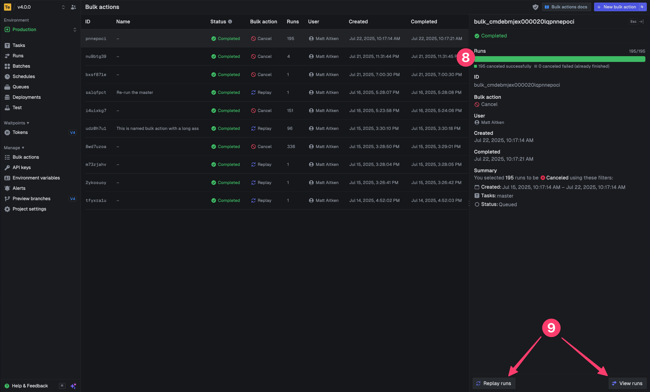 Access bulk actions