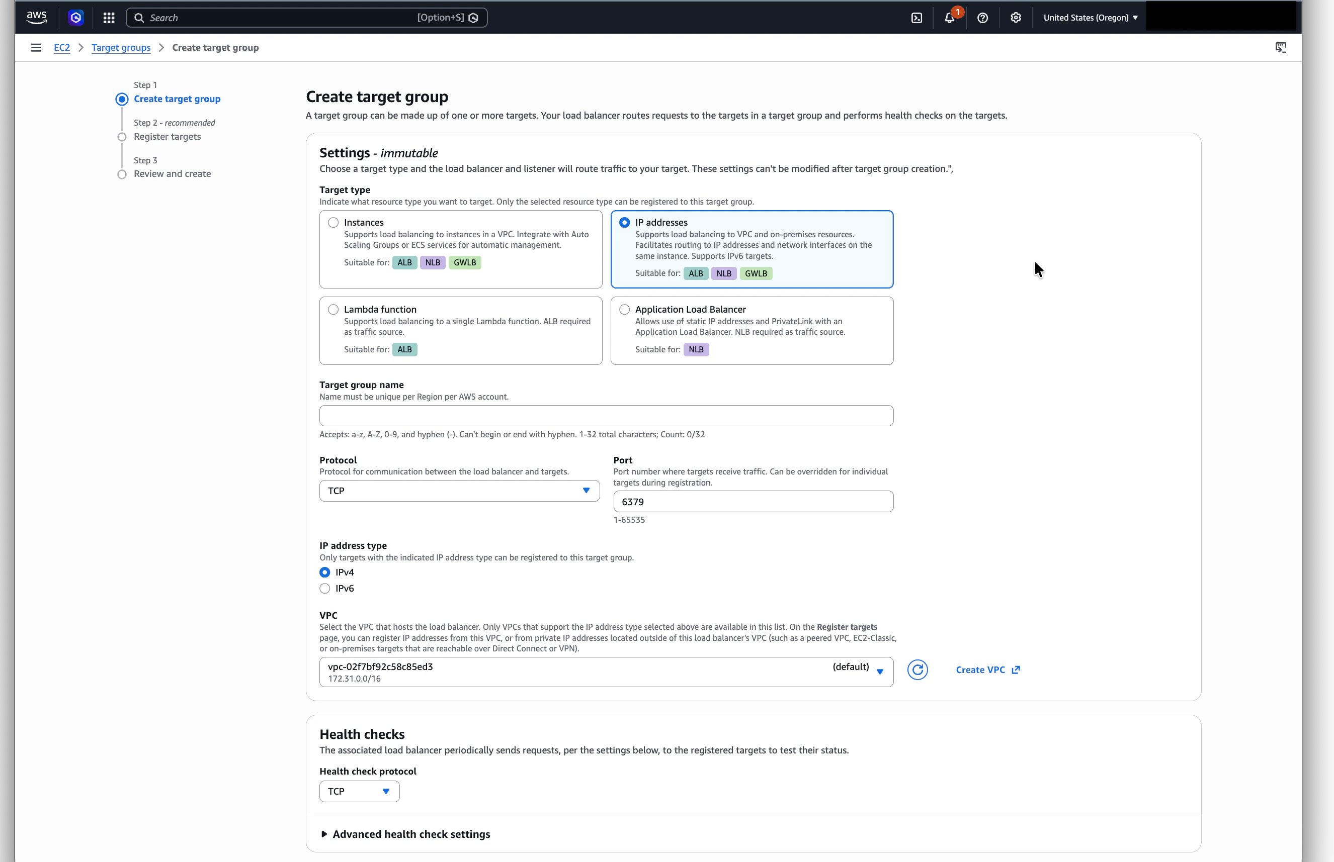 Target group first step — basic configuration