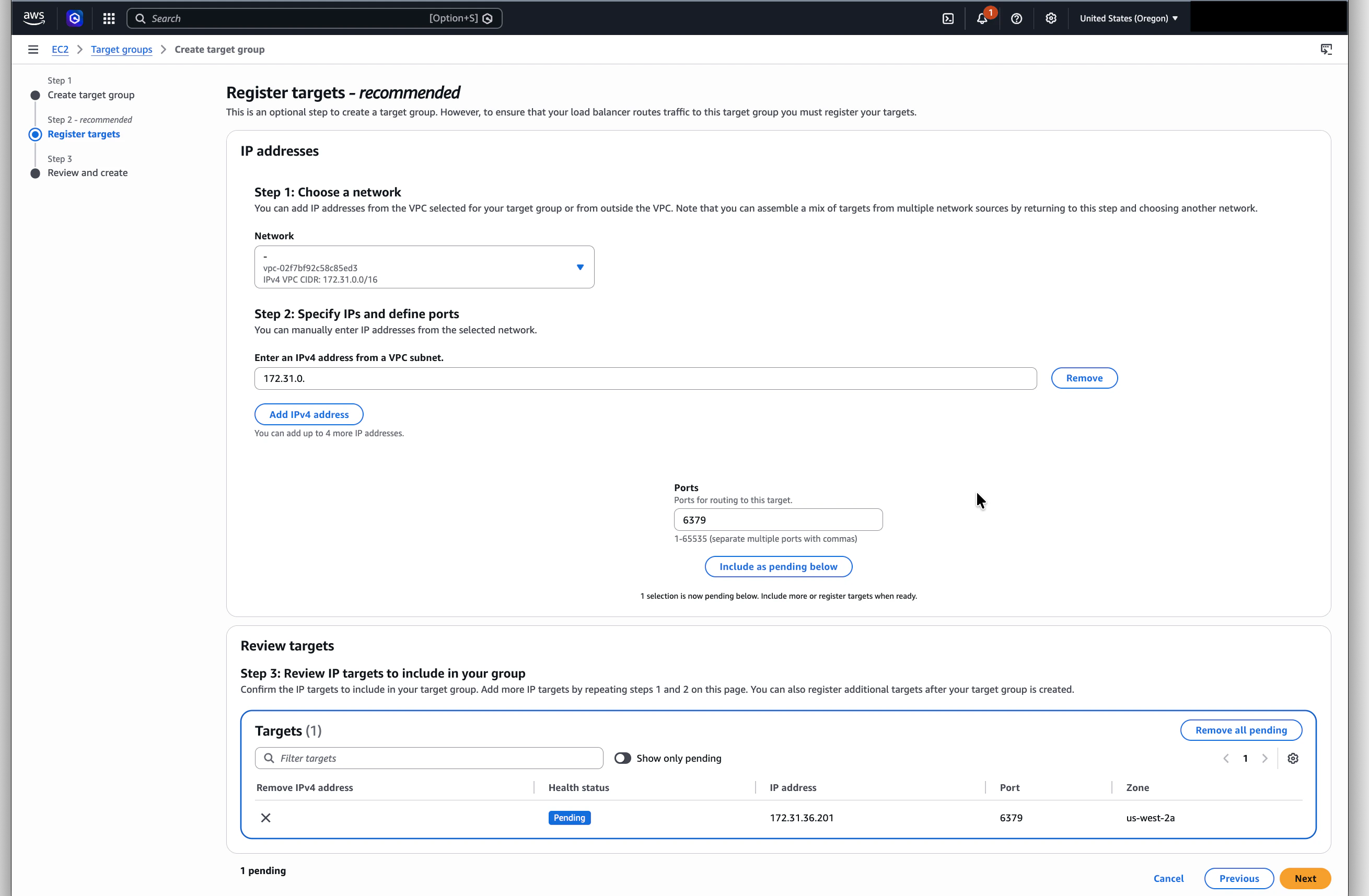 Register targets in the target group