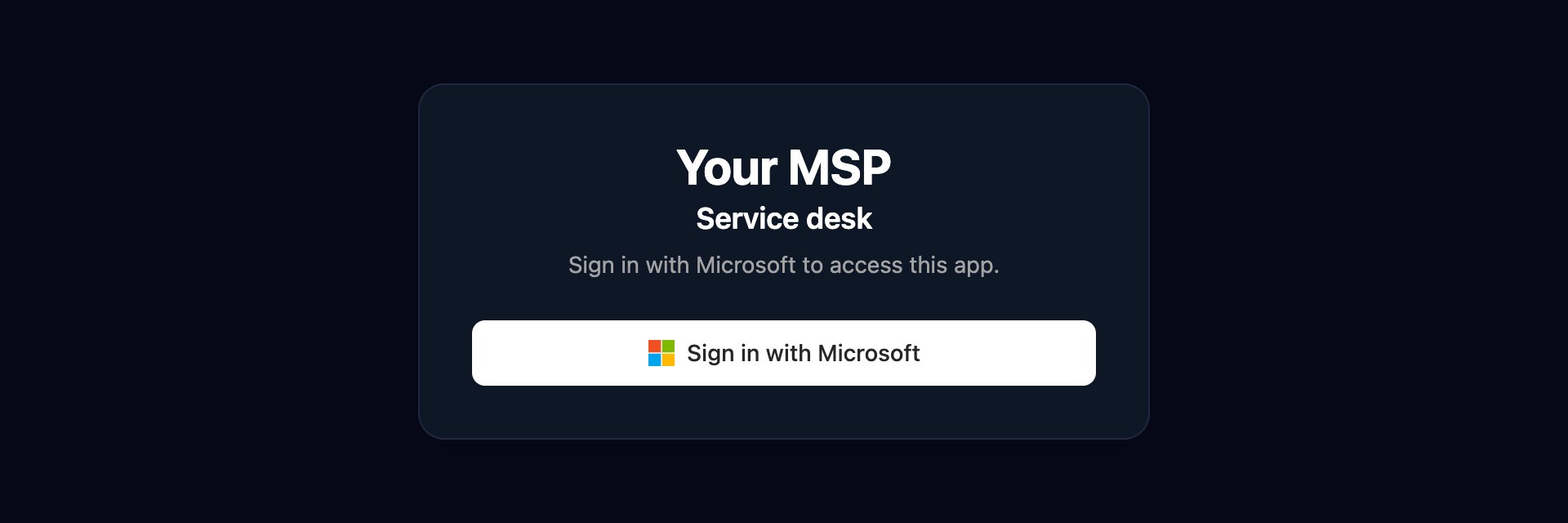 An app sign-in card headed Service desk, with the line Sign in with Microsoft to access this app and a Sign in with Microsoft button.