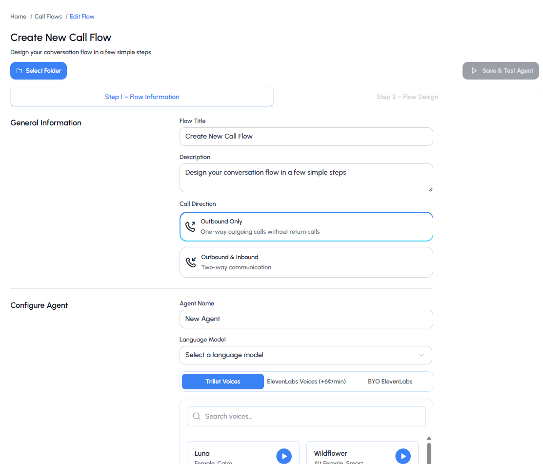 Call Flow Creation Interface
